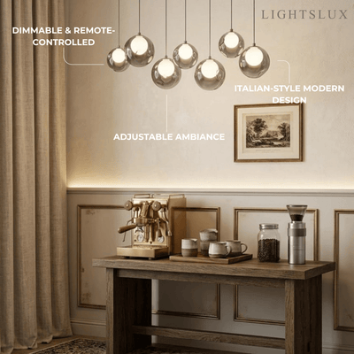 Modern Pendant Light — Stainless Steel, Iron & Glass Black Smoke Grey