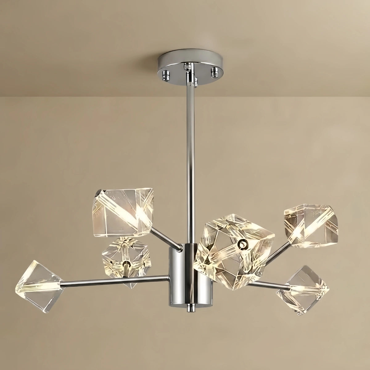 Stellar Modern Sputnik Chandelier – Crystal Cube Chrome for Living Room / Dining Room