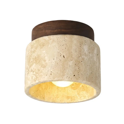Minimalist Flush Mount Ceiling Light — Stone & Wood Yellow Log Color