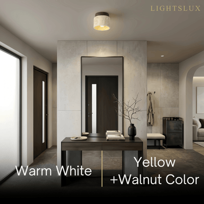 Minimalist Flush Mount Ceiling Light — Stone & Wood Yellow Log Color