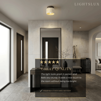 Minimalist Flush Mount Ceiling Light — Stone & Wood Yellow Log Color