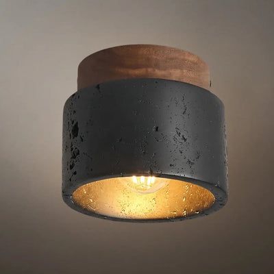 Minimalist Flush Mount Ceiling Light — Stone & Wood Yellow Log Color