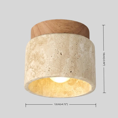 Minimalist Flush Mount Ceiling Light — Stone & Wood Yellow Log Color