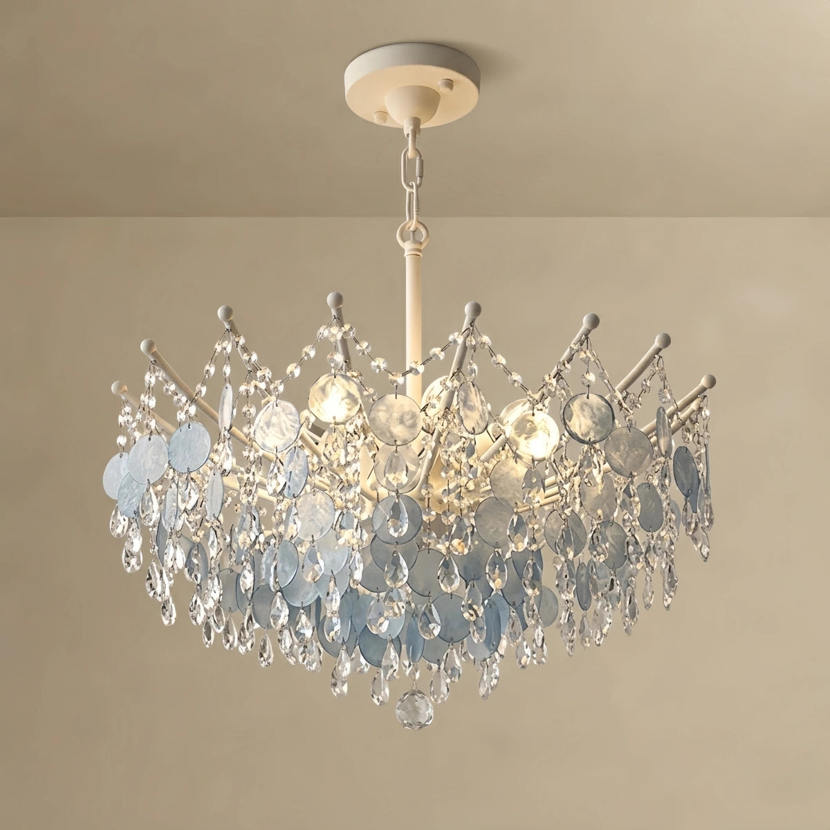 Velora Elegant Crystal Chandelier – Gold Branch with Blue Shell for Living Room / Bedroom