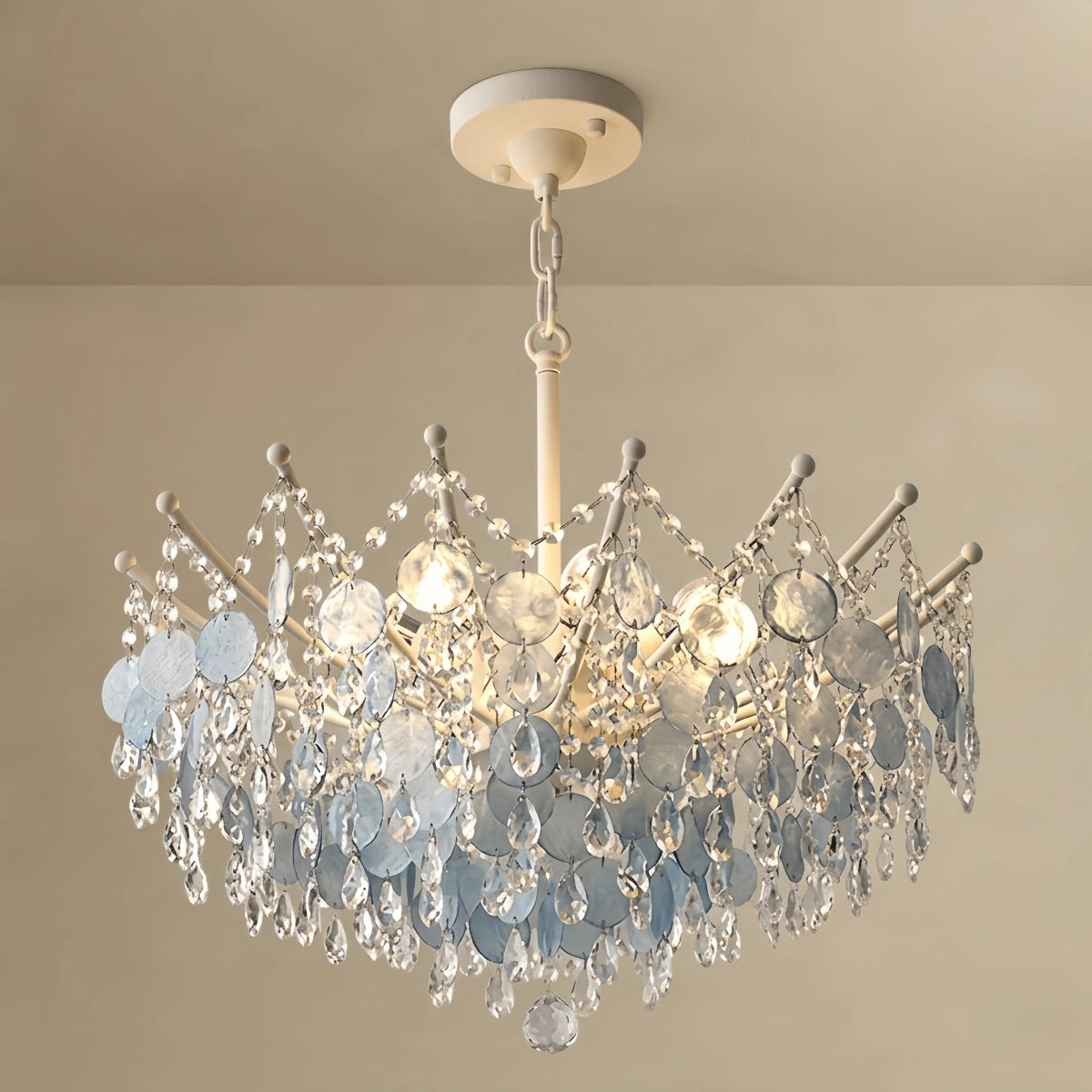 Velora Elegant Crystal Chandelier – Gold Branch with Blue Shell for Living Room