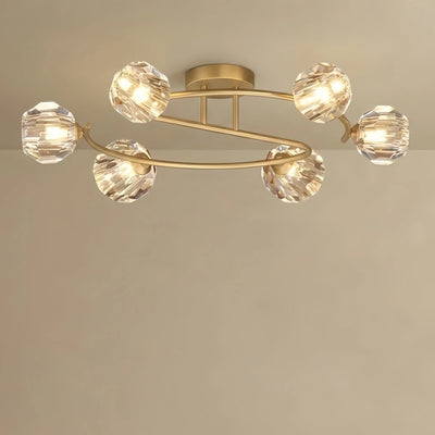 Luxury Semi-Flush Mount Ceiling Light — Brass & Crystal Gold for Living Room