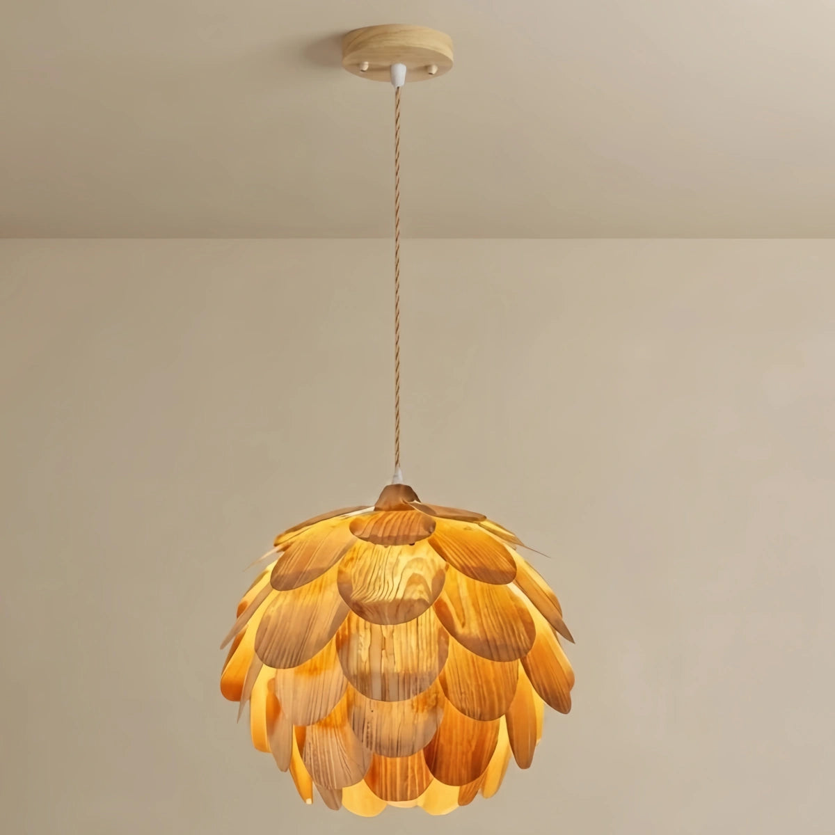 Zenno Japandi Wood Pendant Light -- Natural Wood Finish for Dining Room