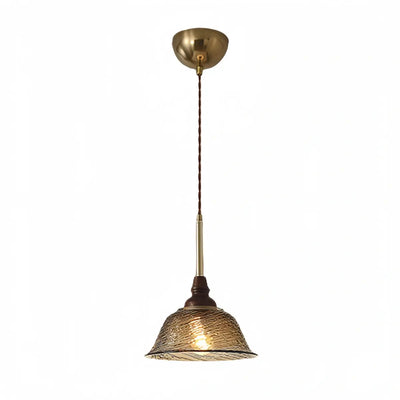 Vintage Pendant Light -- Iron Glass & Walnut Wood