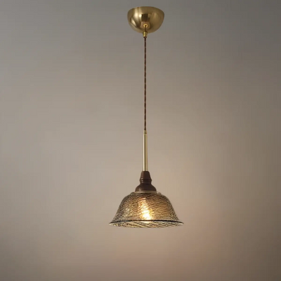 Vintage Pendant Light -- Iron Glass & Walnut Wood