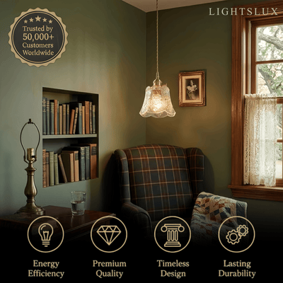 Classic Brass Glass Pendant Light -- Walnut Wood Accent