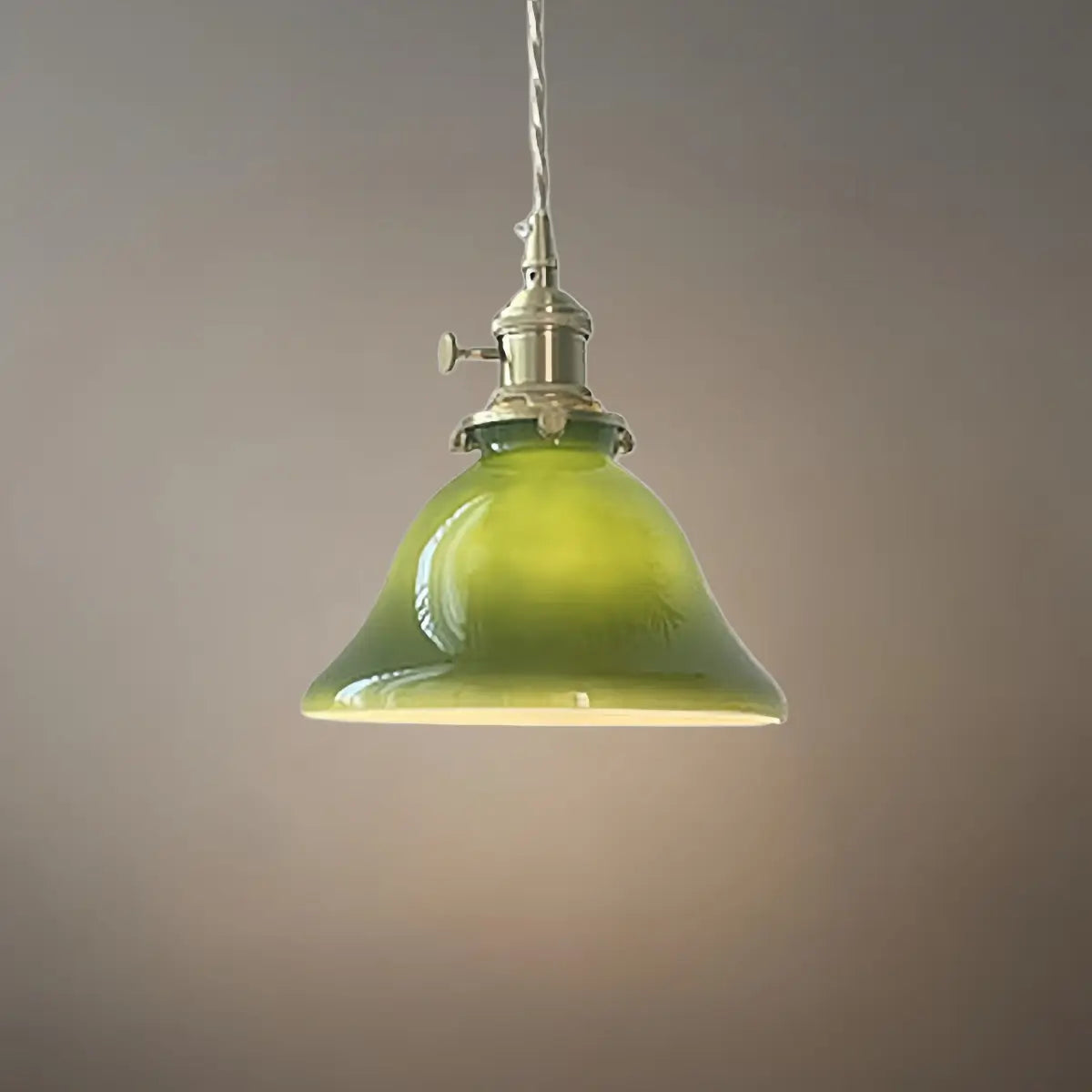 Vintage Green Glass Pendant Light -- Brass Accent