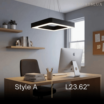 Modern Square Pendant Light -- Black Iron Acrylic