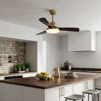 Modern Ceiling Fan Light with LED -- Walnut Wood & Gold