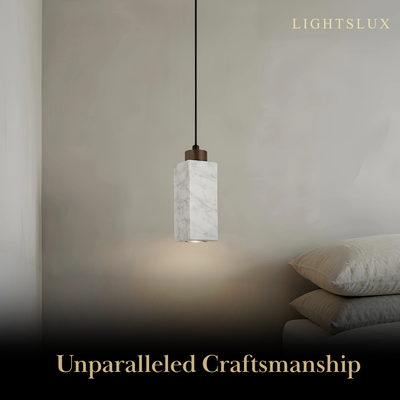 Modern Rectangular Travertine Pendant Light -- Natural Stone