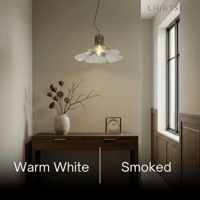 Modern Flower Glass Pendant Light -- White/Green/Smoked