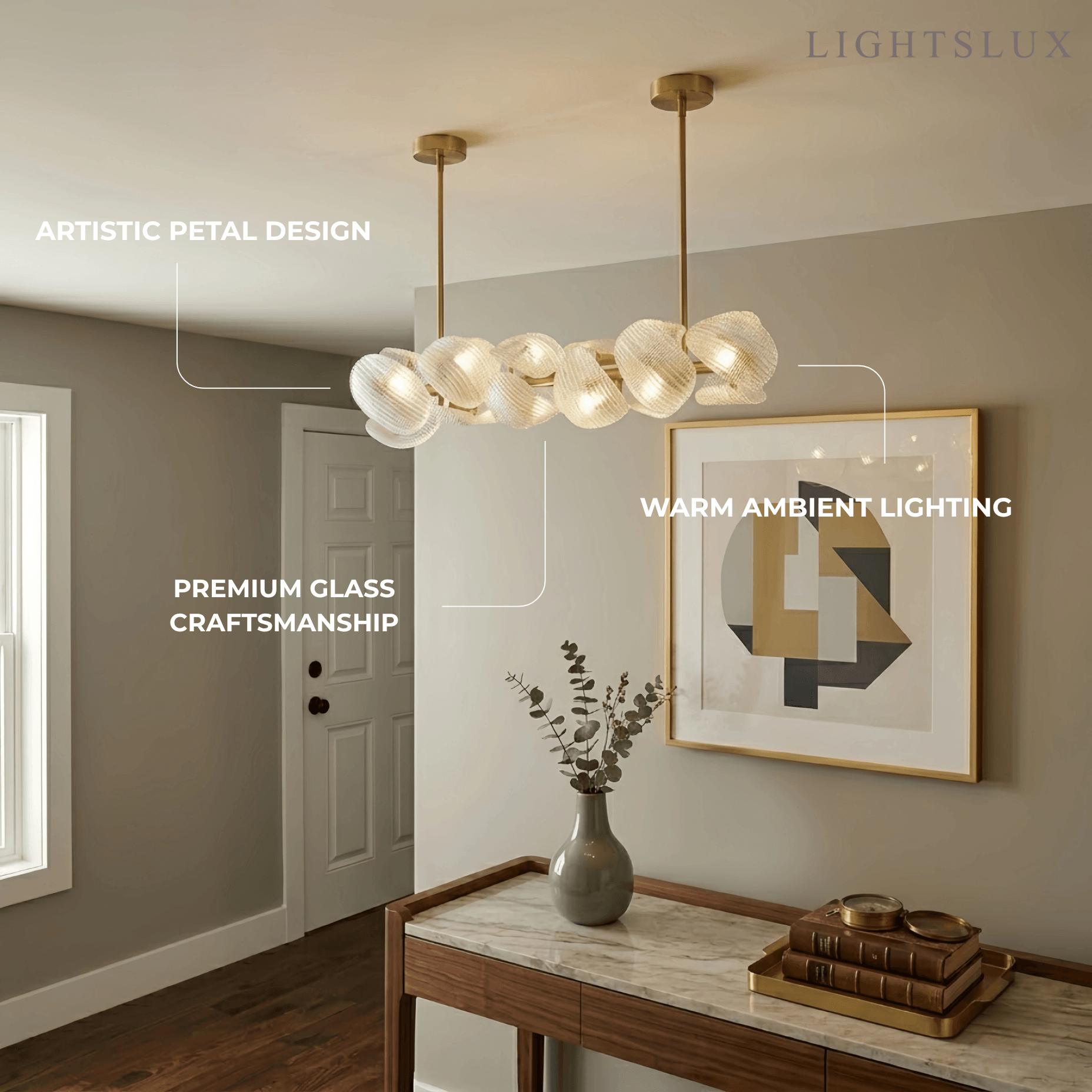 Elegant Petal Glass Chandelier -- Round or Linear
