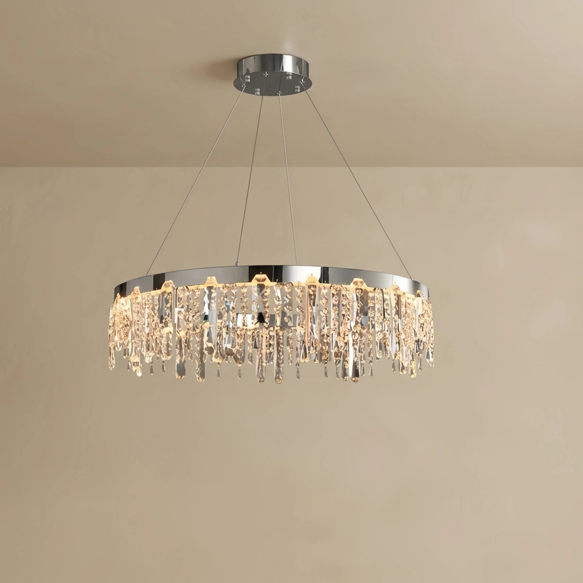 Drop Chandelier – Chrome Round for Living Room / Dining Room