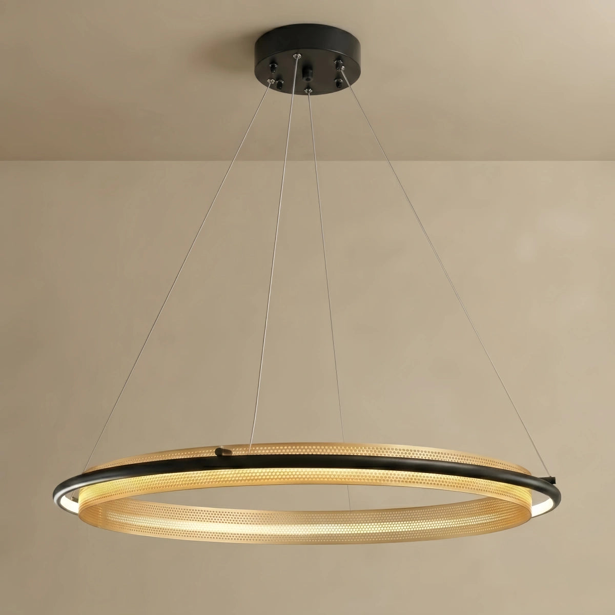 Vivara Post-Modern Ring Pendant Light – Black and Gold Metal for Dining Room 