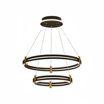 Modern Tiered Circular Chandelier -- Black Metal Rings