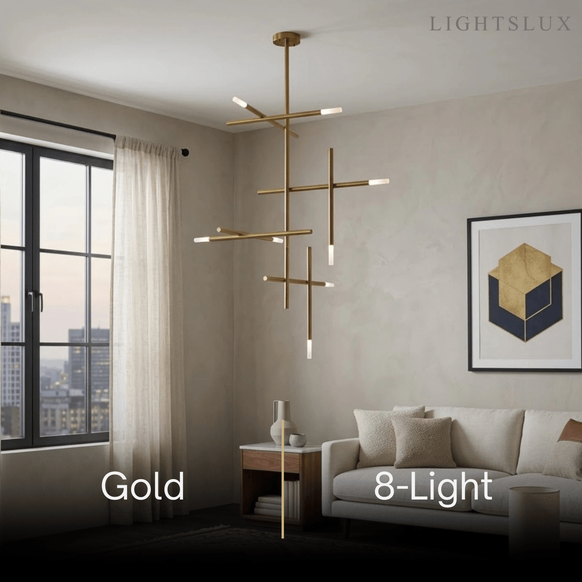 Modern Stick Chandelier -- Metal Gold or Black
