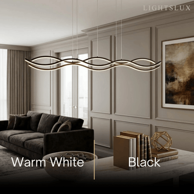 Modern Wavy Pendant Light -- Acrylic & Metal Black/White/Gold