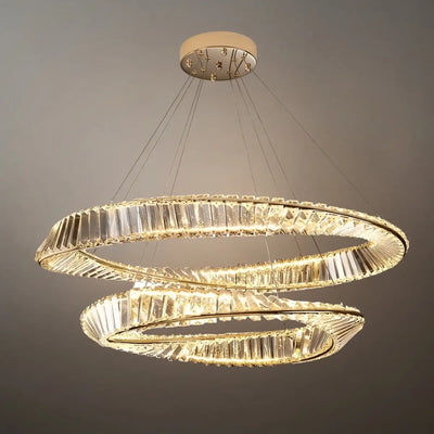 Modern Crystal Prism Ring Chandelier -- Gold Brass
