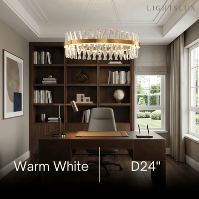 Excelis Crystal Prism Round Chandelier – Gold Metal for Dining Room / Living Room