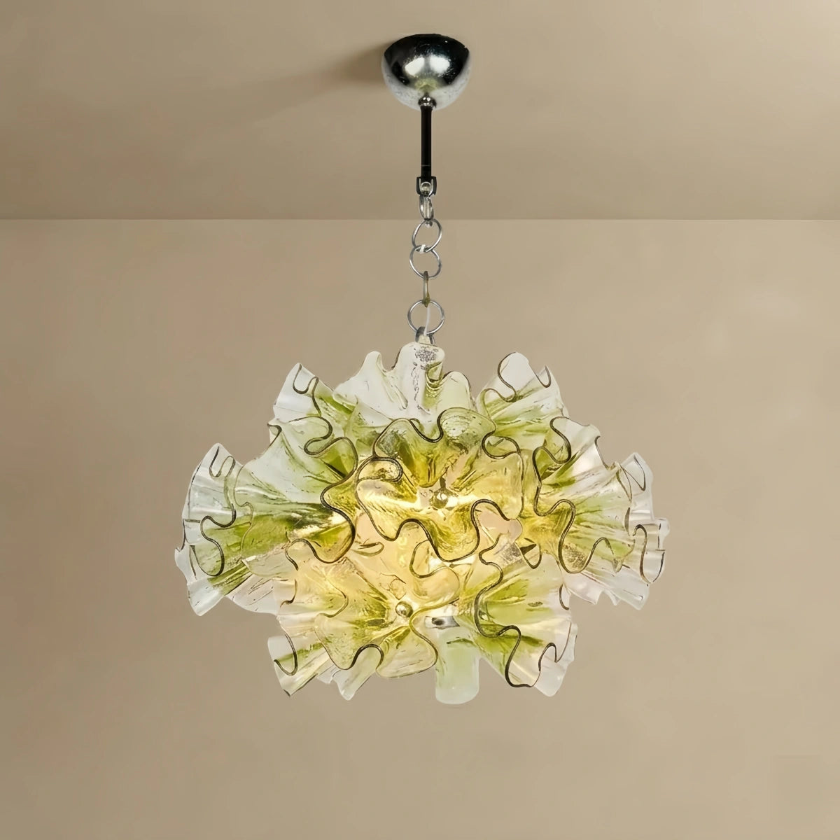 Vivara Modern Green Glass Flower Chandelier -- Metal Frame for Dining Room Living Room
