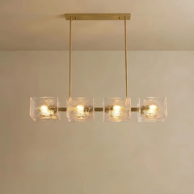 Excelis Elegant Straight Chandelier -- Gold with Clear Water Ripple Glass