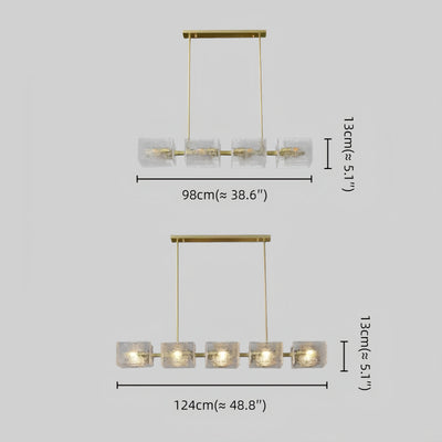 Excelis Elegant Straight Chandelier -- Gold with Clear Water Ripple Glass for Dining Room Kitchen