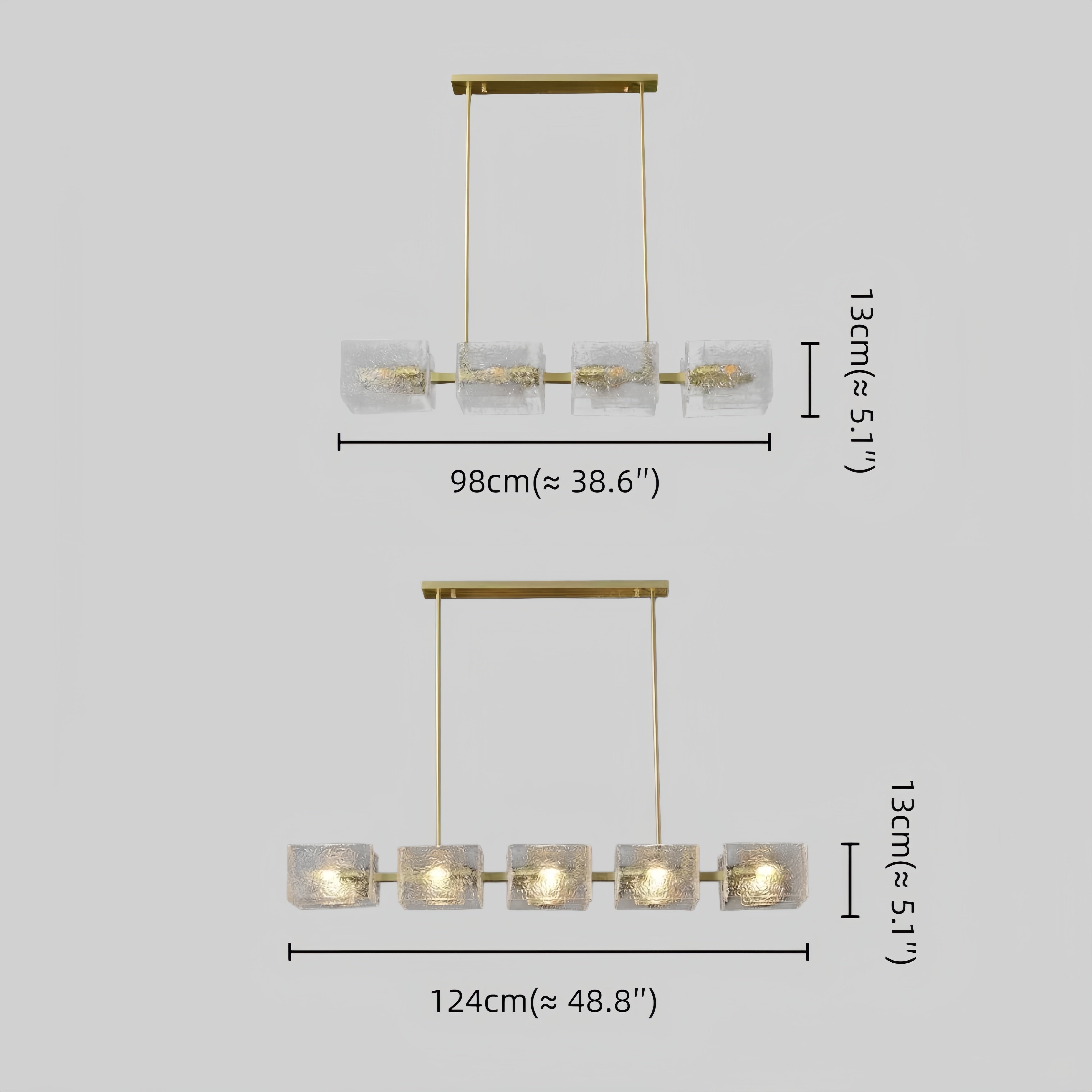 Excelis Elegant Straight Chandelier -- Gold with Clear Water Ripple Glass for Dining Room Kitchen