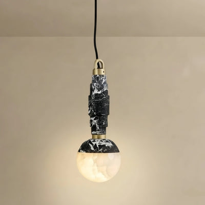 Alba Minimalist Marble Alabaster Pendant Lamp -- Black / Brown & White for Indoor Damp-Rated Space