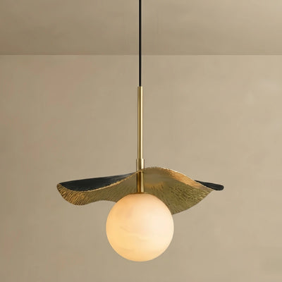 Alba Modern Minimalist Pendant Light -- Brass and Black Alabaster White Shade for Living Room