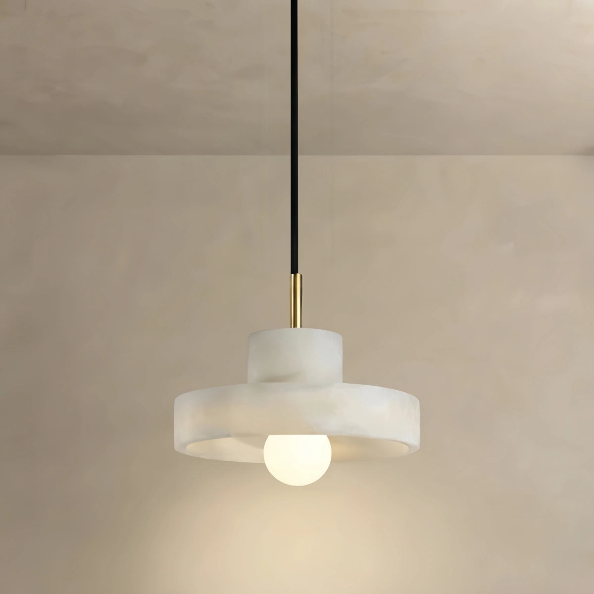 Modern_Pendant_Lamp_--_Alabaster_Hat-Shape_for_Dining_Room