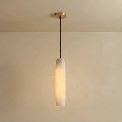 Alba Modern Cylinder Pendant Light – Brass and Alabaster for Dining Room