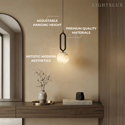  Alba Minimalist Alabaster Pendant Light – White Metal