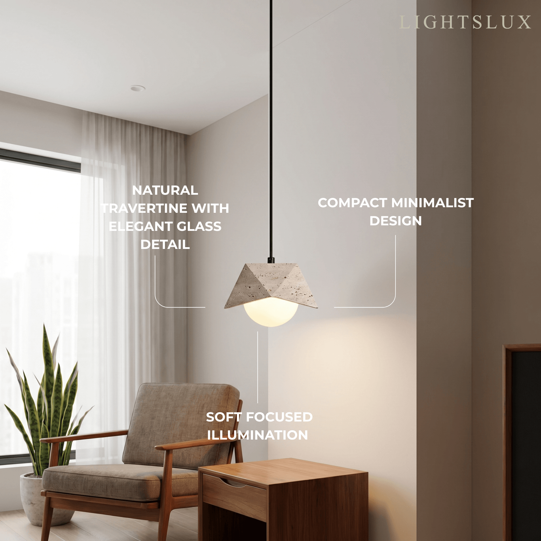 Strata Modern Travertine Pendant Light -- Beige White