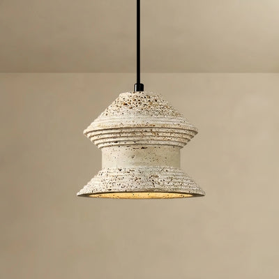 Strata Minimalist Travertine Pendant Light - Yellow Stone for Kitchen Island