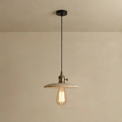 Strata Modern Minimalist Travertine Pendant Light – Beige & Antique Brass for Kitchen Island, Dining Room, Bedroom