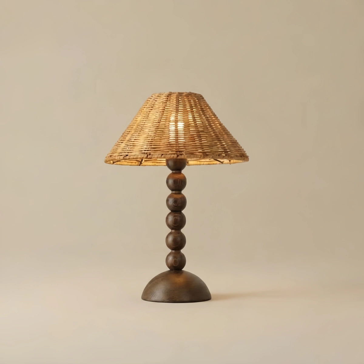 Bamburo Vintage Natural Wood & Rattan Table Lamp - Walnut Color for Bedroom Living Room Office