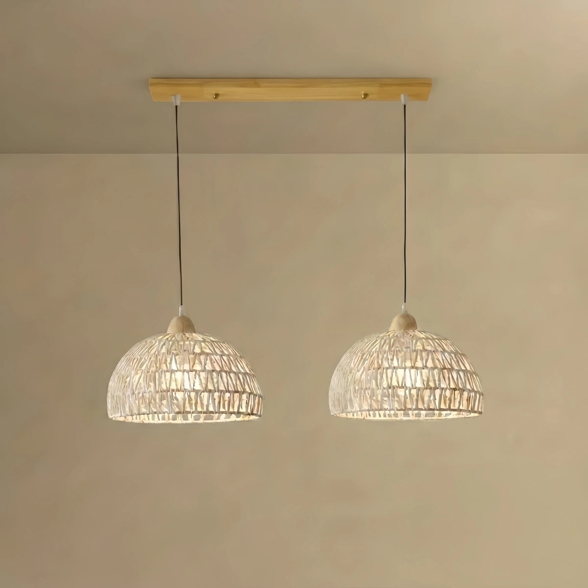 Pendant Light – Rattan & Wood for Living Room Dining Room