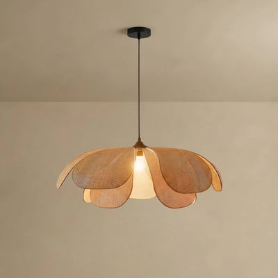 Bamburo Natural Rattan Pendant Light – Petal Shaped Woven Fixture for Dining Room Living Room Bedroom
