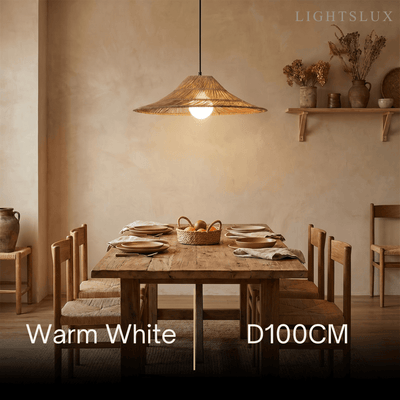 Bamburo Natural Rattan Pendant Light Conical Metal Woven Lamp