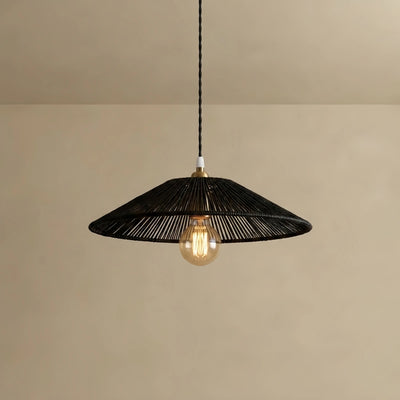 Japanese Style Rattan Pendant Light - Brown/Black Hemp Rope for Kitchen, Dining Room & Living Room