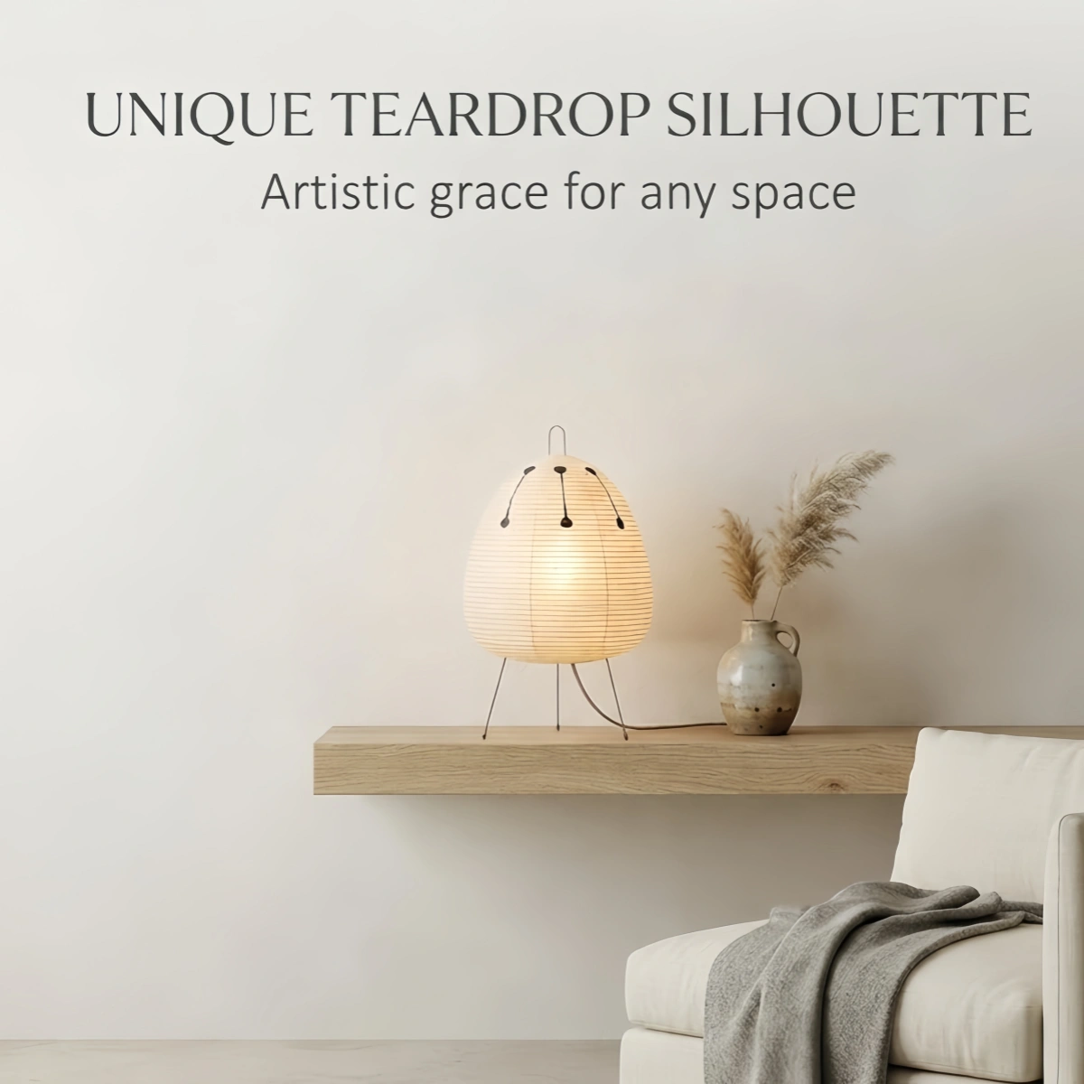  Wabi-Sabi Oval Rice Paper Table Lamp--Tripod Ambient Light for Bedroom