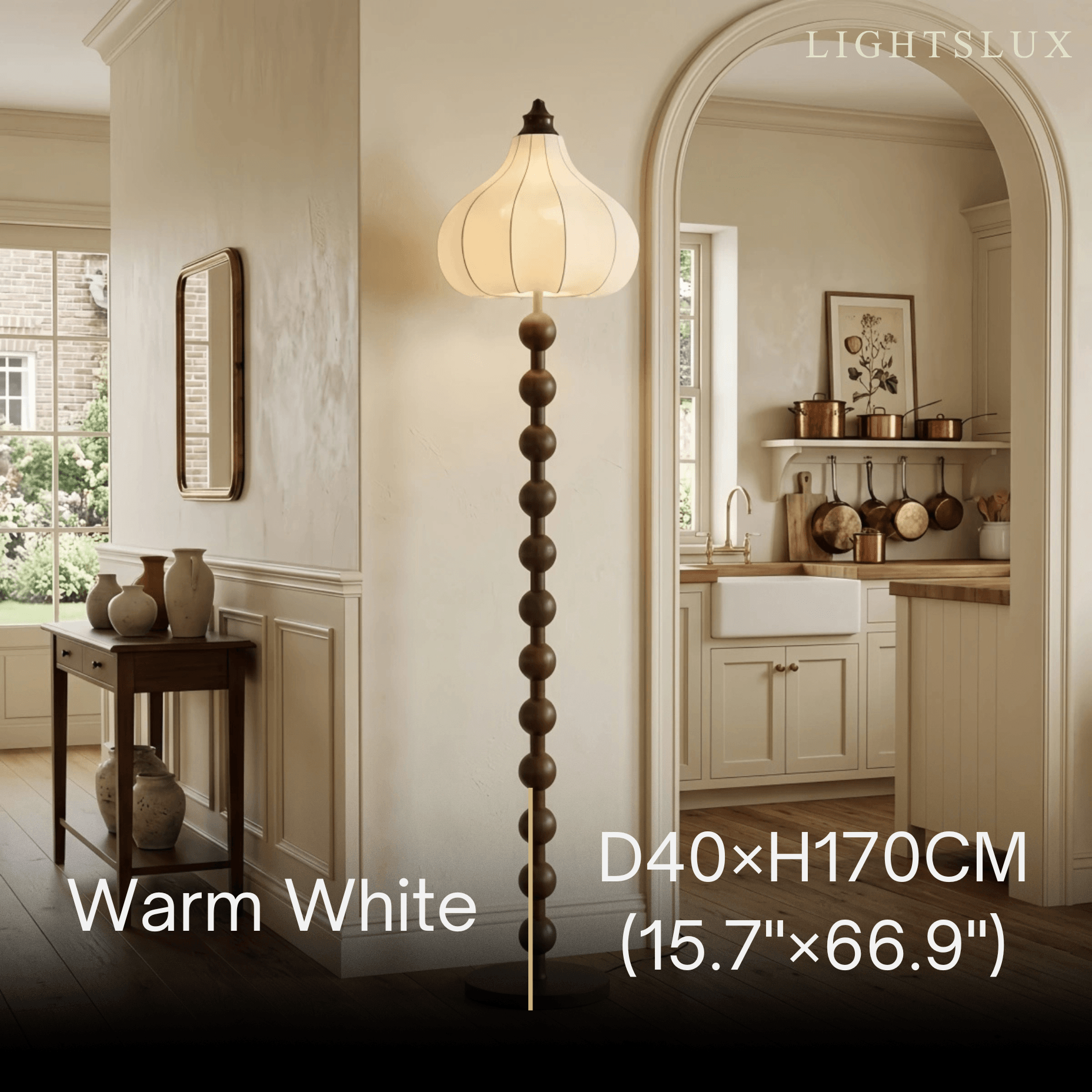 Mid-Century Floor Lamp -- Wood & Fabric for Hallway