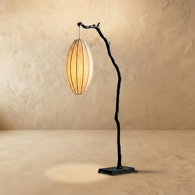Zenno Wabi-sabi Sculptural Tree Floor Lamp -- Resin & Fabric Black for Living Room