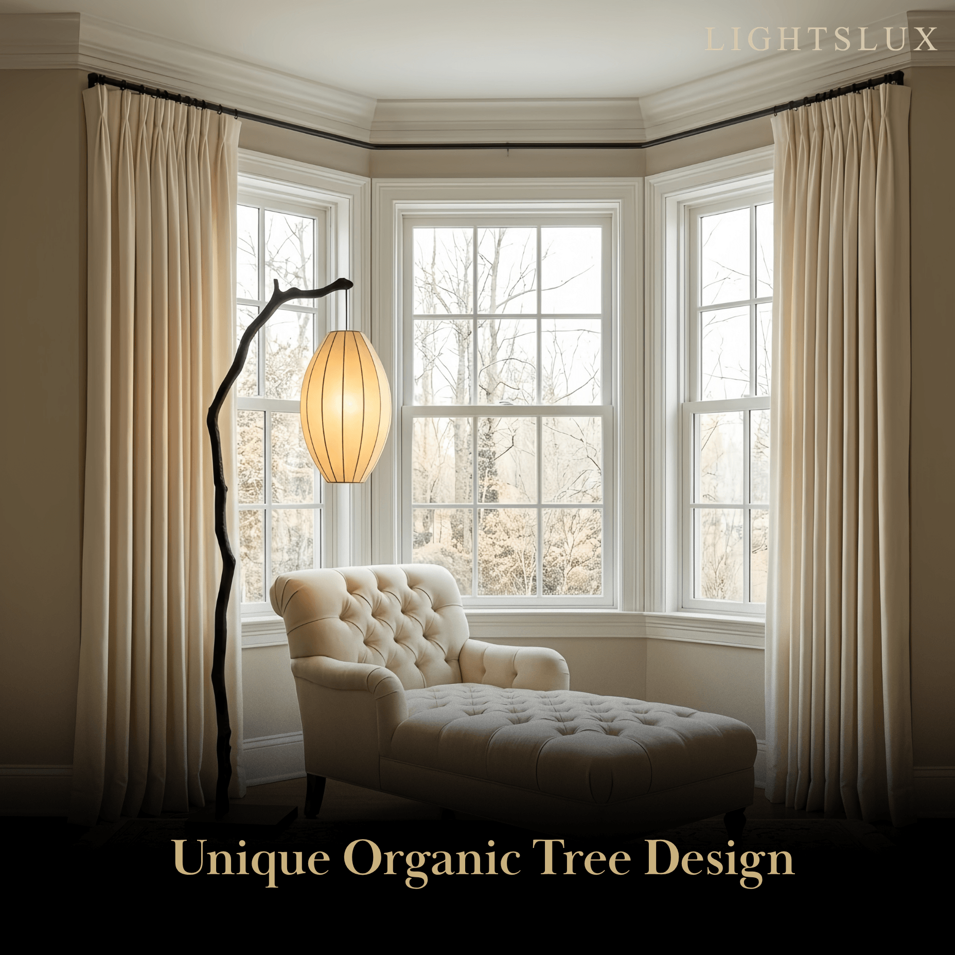 Zenno Wabi-sabi Sculptural Tree Floor Lamp -- Resin & Fabric Black/Brown for Living Room