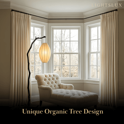 Zenno Wabi-sabi Sculptural Tree Floor Lamp -- Resin & Fabric Black/Brown for Living Room