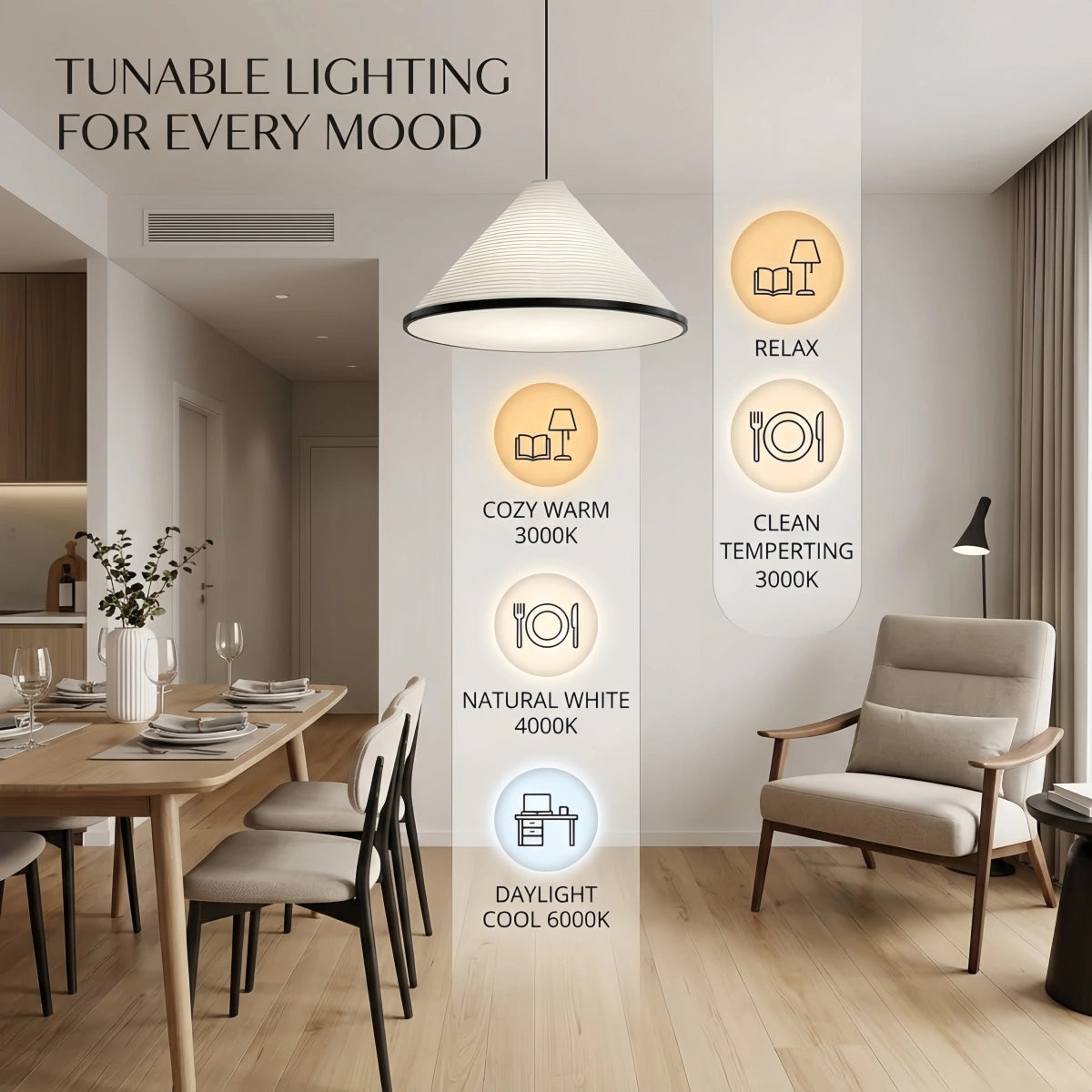 Crema Minimalist Pendant Light -- White LED for Dining Room